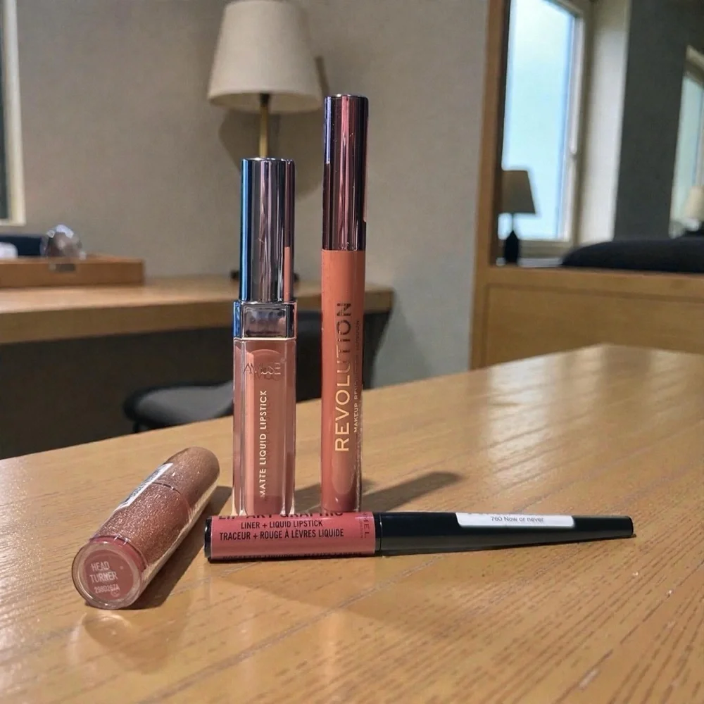 Makeup Lip Bundle Nude Tones | Rimmel + Makeup Revolution + Amuse | 4-Piece Set